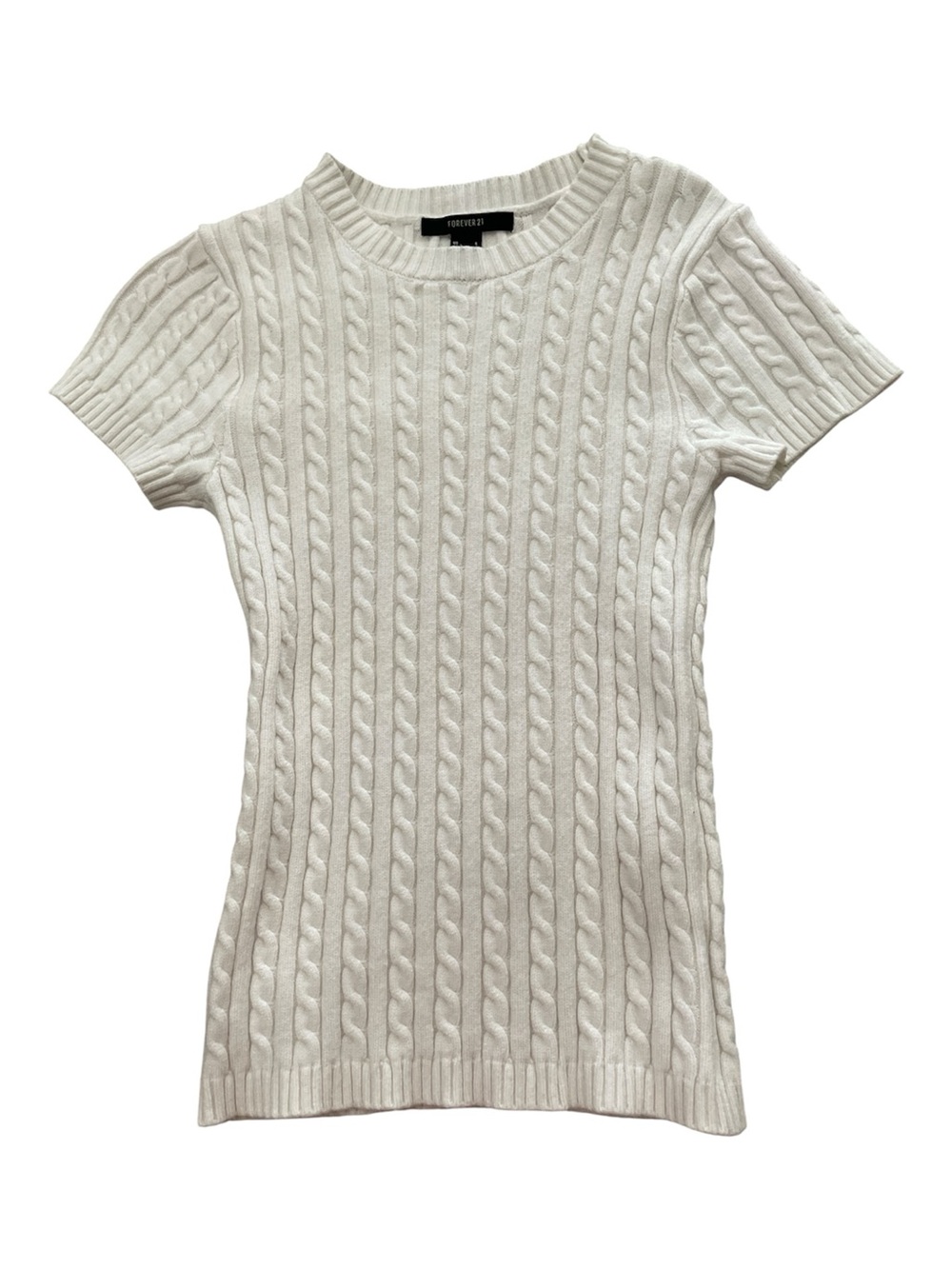 Forever 21 Cream Cable Knit Short Sleeve Sweater